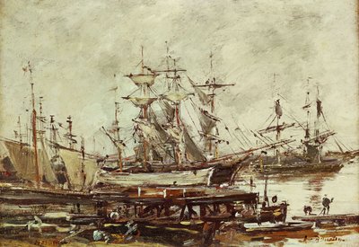 Sailing ships in the port of Bordeaux by Eugene Louis Boudin